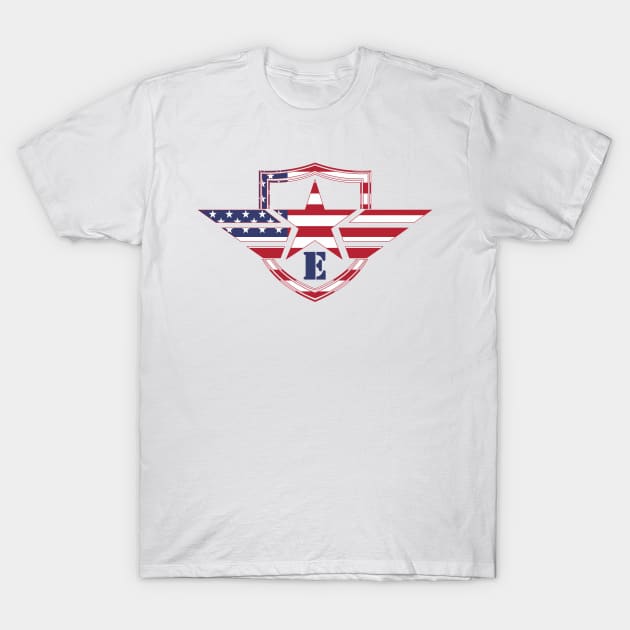 Letter E American Flag Monogram Initial T-Shirt by A Zee Marketing